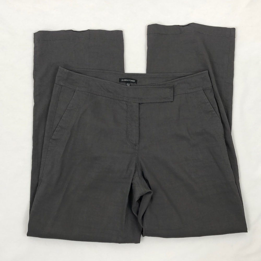 Eileen Fisher Gray Linen Blend Straight Leg Pants - Picture 2 of 6